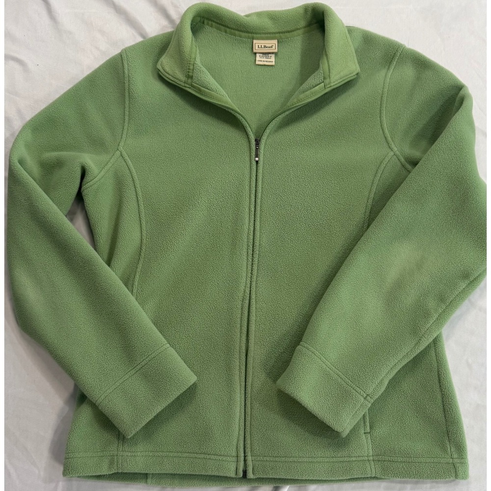 LL Bean Womens Full Zip Fleece Jacket Sage Green Mock Neck M-REG 259072